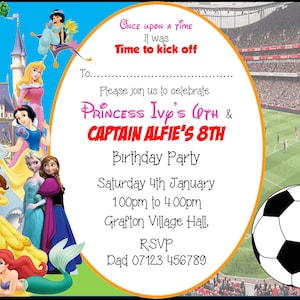A6 Inviti personalizzati / Compleanno / Festa per bambini / Principessa / tema diviso / festa per ragazzi / festa per ragazze / festa / calcio / calcio