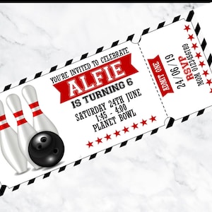 Personalisierte Party / Einladungen / Geburtstag / Kinderparty / Bowling / Feierkarten / Lädt ein / Ticket-Stil / zehn Pin