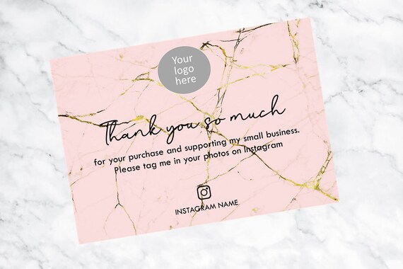 A7 Thank You For Supporting My Small Business Cards,  250gsm marble pink