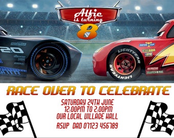 A6 Personalised Party Invitations / Birthday / party / Celebration cards / Invites / cars/ boys / racing / comic / lightening