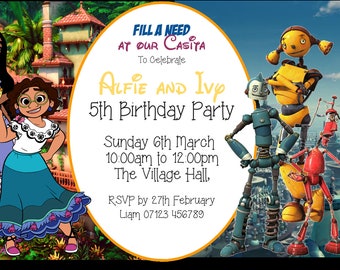 A6 Personalised invitations / Birthday / Children's party / Encanto / Princess  / party / girls party / Robots / Boys Party