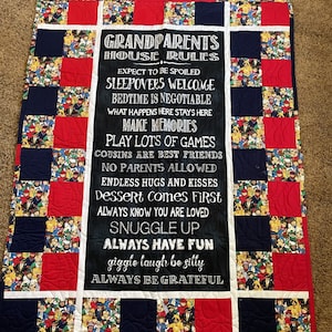 Grandparent's House Rules handmade throw quilt  blanket patchwork grandchildren family