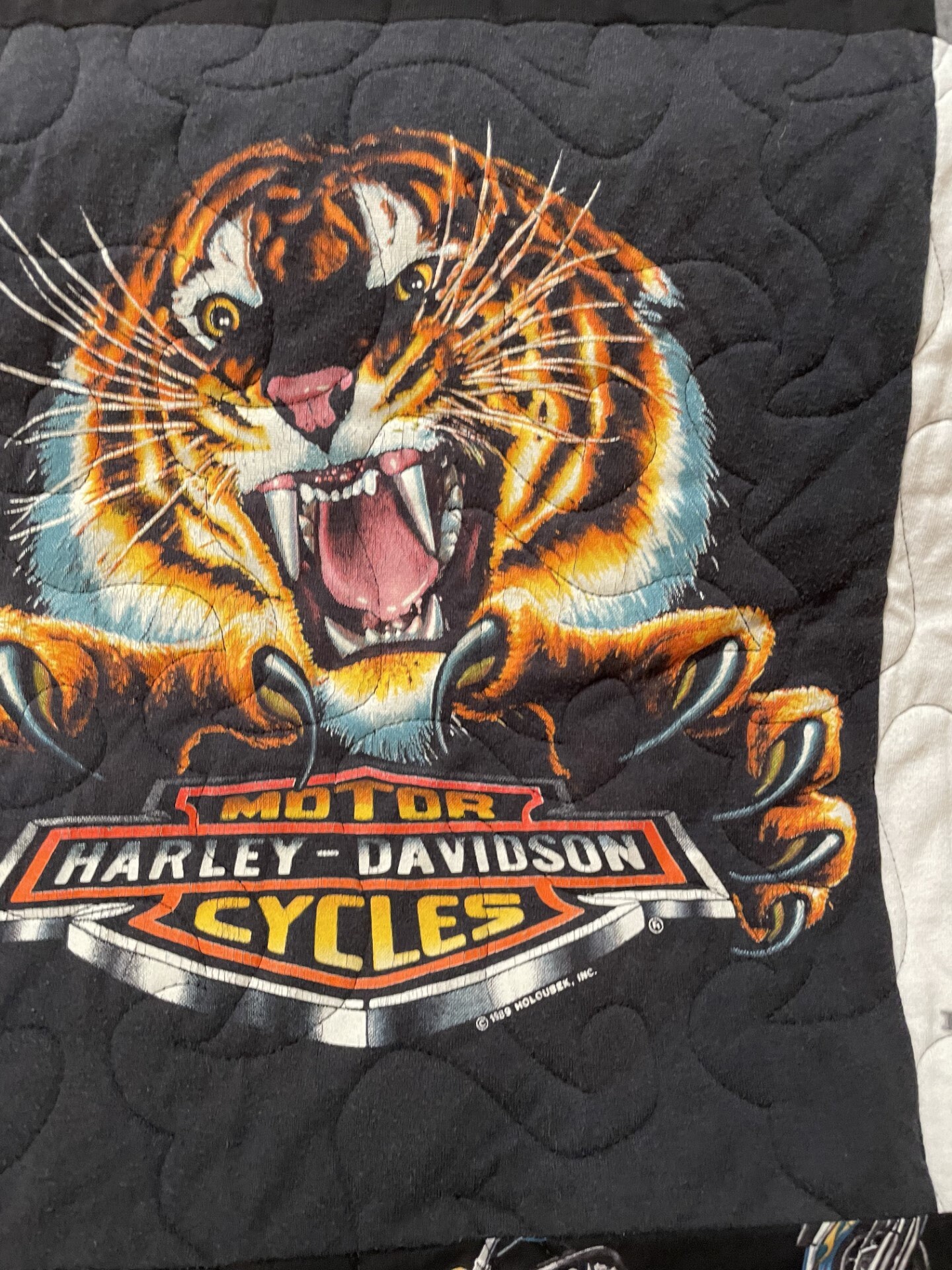 Harley Davidson King Size T Shirt Quilt Blanket Bedspread Man Cave