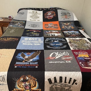 Harley Davidson King size T shirt quilt blanket bedspread man cave collector