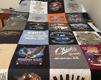 Harley Davidson King size T shirt quilt blanket bedspread man cave collector