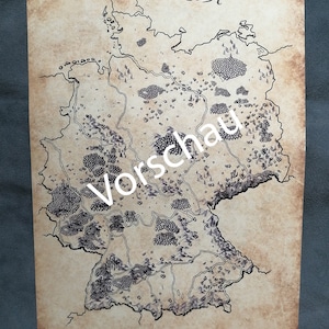 Fantasykarte von Deutschland, antike Karte Pergament, Fantasy Karte Print