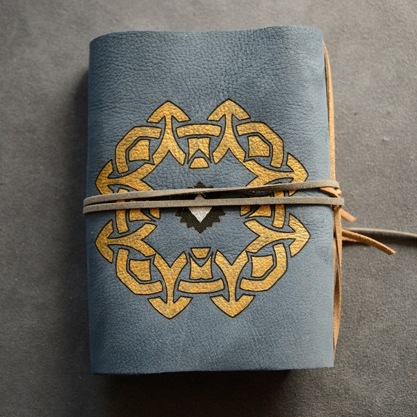 blue leather envelope "dwarf". With notebook leather bound notebook unique A6 celtic dwarves dwarvish