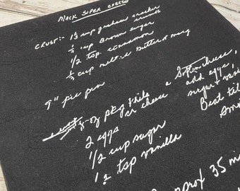 Personalized custom black flour sack recipe tea towels.