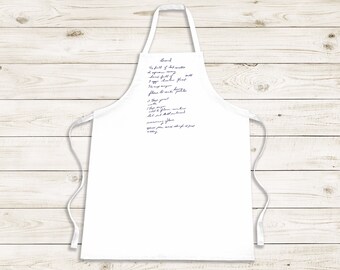 Custom, personalized handwritten recipe printed on an apron