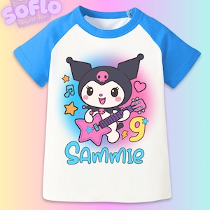 Kuro mmi Inspired Birthday T Shirt, Gift Trendy for Girls, San rio theme Party, Personalized T-Shirt, Kurommi Ranglan Tee