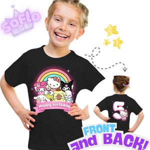 Kitty Inspired Birthday T Shirt, Gift Trendy for Girls, San rio theme Party, Personalized T-Shirt, Kitty and Friends Front & Back