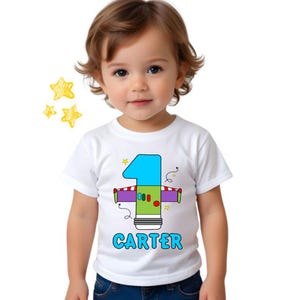 Three Infinity and Beyond Birthday Shirt: Personalized Family Buzz Theme Tee