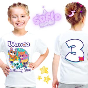 Inspired Kitties Birthday T Shirt, Gift Trendy for Girls, Bitsy, Ginny,Sparks,Buddy  theme Party, Personalized Tee, Super Cats Front & Back