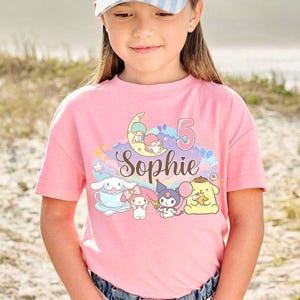 Inspired Sanro Birthday T Shirt, Gift Trendy for Girls, San rio theme Party, Personalized T-Shirt, Cinnmoroll, Kurmi, Melody Ranglan Tee