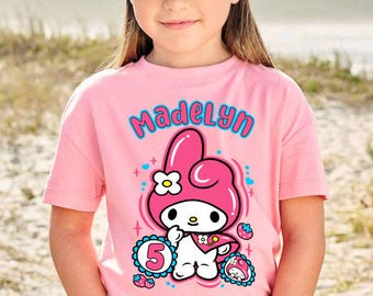 Melodi Inspired Birthday T Shirt, Gift Trendy for Girls, San rio theme Party, Personalized T-Shirt, Melodi Ranglan Tee