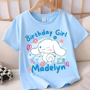 Cinna morolll Inspired Birthday T Shirt, Gift Trendy for Girls, San rio theme Party, Personalized T-Shirt, Cinnmoroll Ranglan Tee