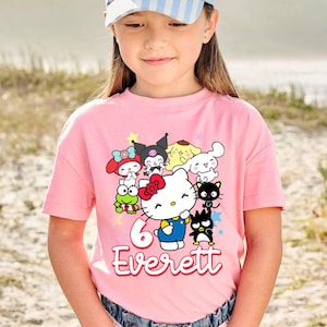 Kitty Inspired Birthday T Shirt, Gift Trendy for Girls, San rio theme Party, Personalized T-Shirt, Kitty and Friends Ranglan Tee