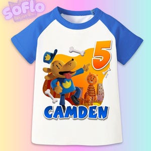 Inspired Dog cartoon Raglan Birthday Shirt, Dog Party Theme, Personalized Family Shirt, Gift for Kids, Unisex Shirt