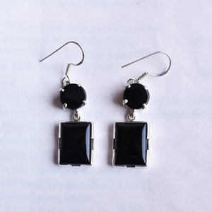 Rectangle And Round Cut Black Onyx Designer Drop Earrings, Fish Hook Earring, 925 Sterling Silver Earrings, Handmade Earring Jewelry