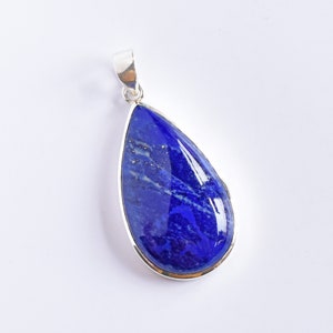 Lapis Lazuli Silver Pendant, 925 Sterling Silver Pendant, Natural Pear Lapis Lazuli Pendant For Necklace, Anniversary Gift By Ovgemstone