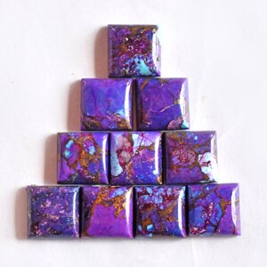 Purple Copper Turquoise Cabochon, Size 3 MM To 25 MM, Square Shape, Calibrated Size Available Flat Back Polished Gemstone For Jewelry Making