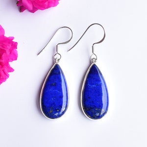 Natural Lapis lazuli Earrings, Drop & Dangle Earrings, Pear Lapis Earrings, 925 Sterling Silver Earring, Lapis Lazuli Silver Earrings