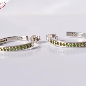Lab Created Green Stone Half Hoop Earrings, 925 Sterling Silver Pave C Hoops, Minimalist Stacking Earrings for Women, Everyday Jewelry Gift