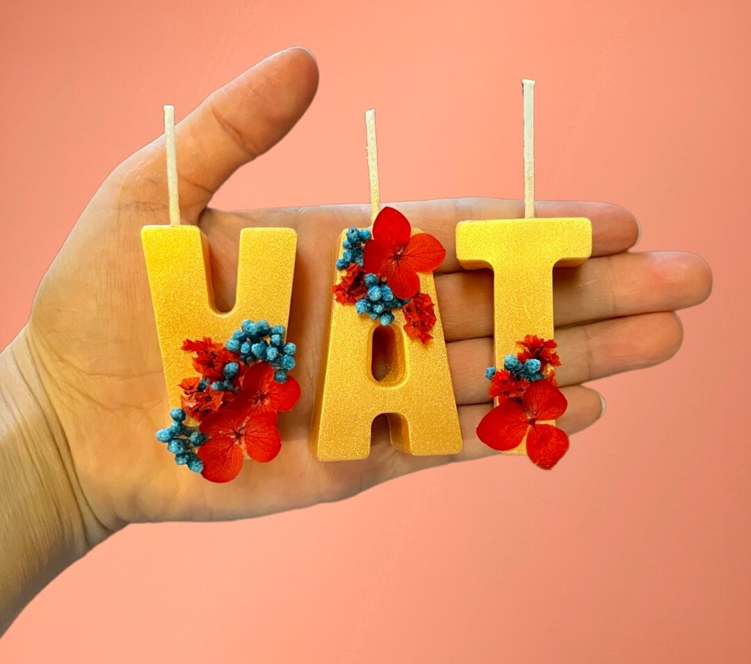 Customized Birthday Candles. Letters Candles With Flowers. 1st Etsy