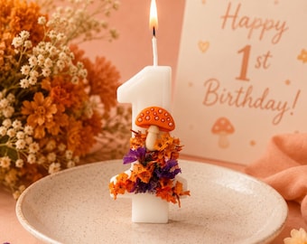 Custom Name Number Birthday Candles, Floral Soy Beeswax Cake Topper