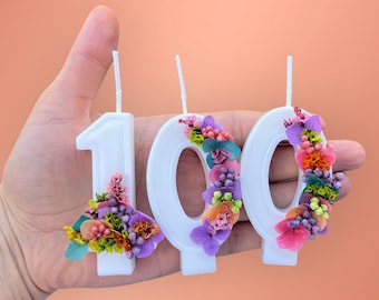 Number Birthday Candles with Dried Flowers – Soy & Beeswax Cake Topper