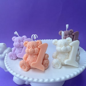 First birthday candles, First Birthday cake, Teddy Bear candles, Bee wax candles, soy wax candles, handmade candles, number #1 #2 #3