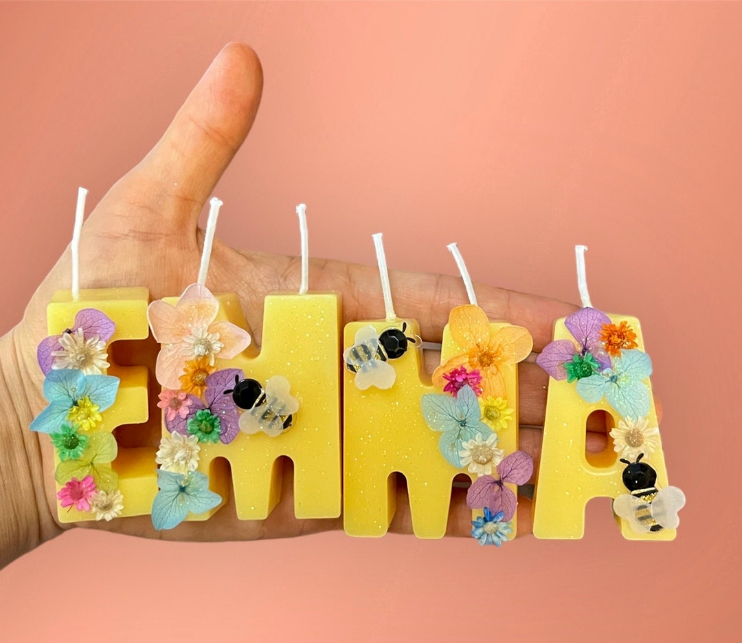Unique Personalized Birthday Candles. Candels With Flowers. Cake Topper