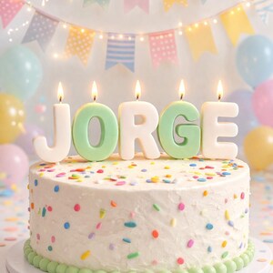 Personalized Name Candles, Custom Letter Cake Topper, Soy Beeswax Birthday Decor image 13
