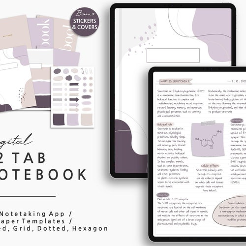 12 Tab Digital Notebook Minimalist Notebook 25 Paper Template - Etsy