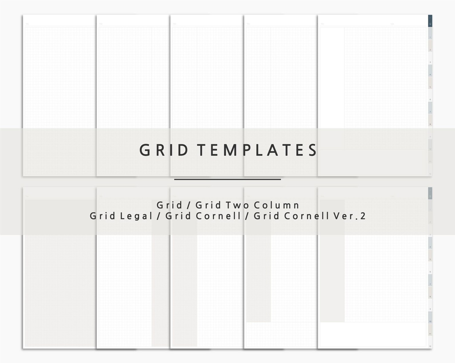12 Tab Digital Notebook Minimalist Notebook 25 Paper Template - Etsy