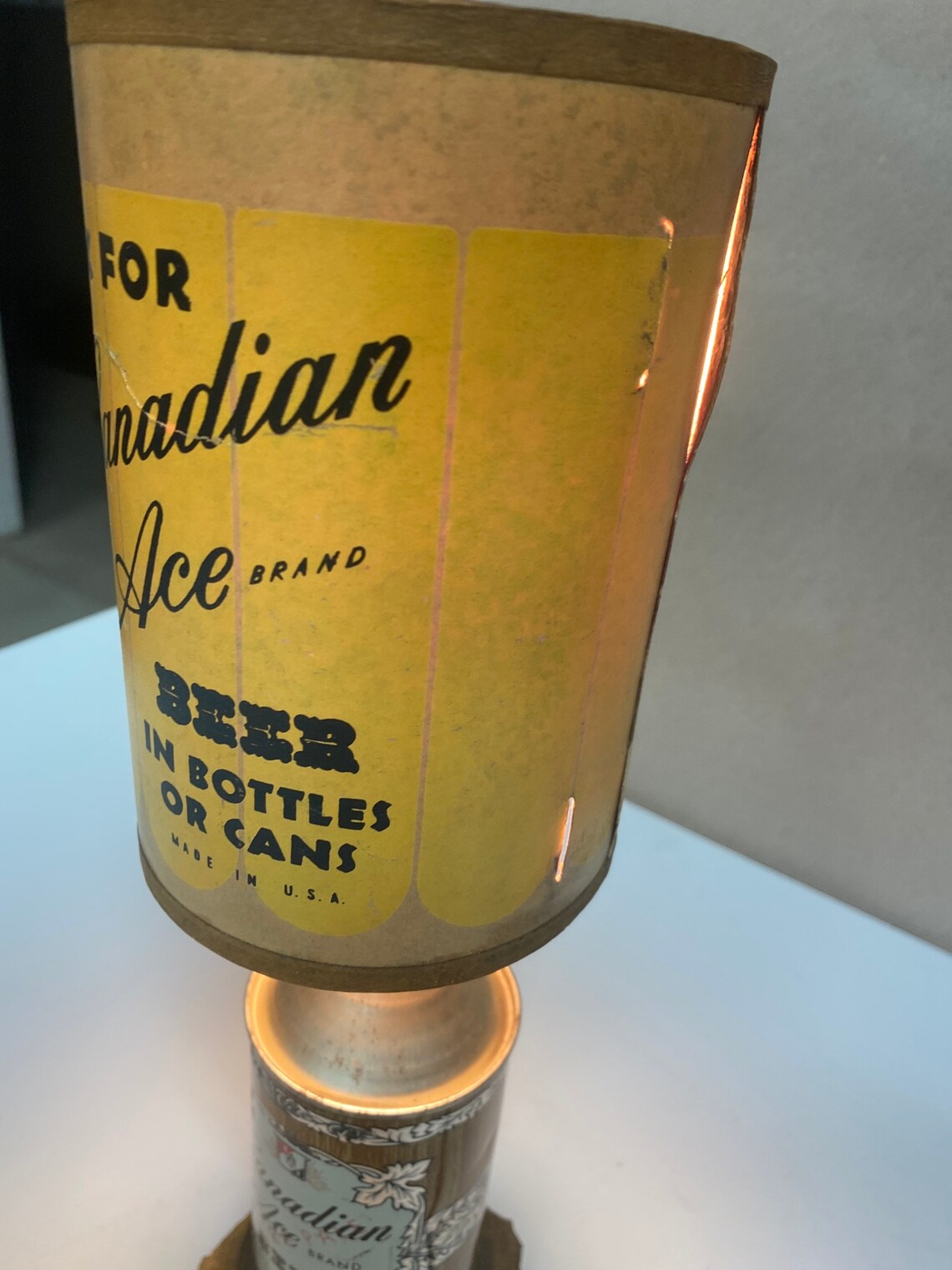 Vintage Canadian ace cone top beer can lamp. Etsy