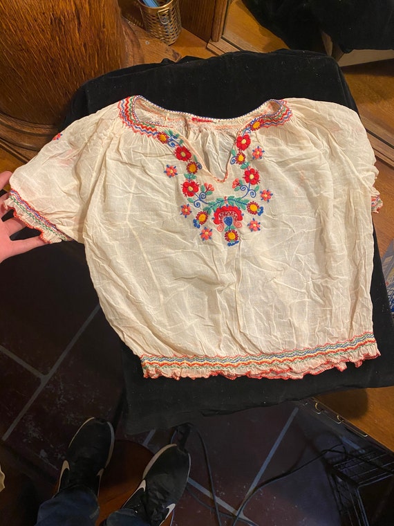 Vintage Hungarian Embroidered Smocked Peasant Folk