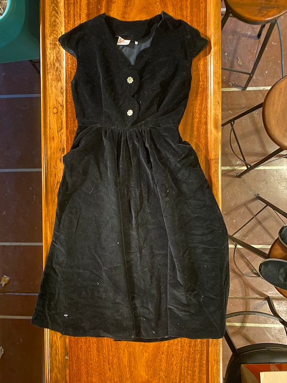 Vintage Petiteen Black Velvet Dress