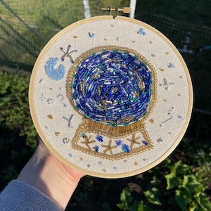 Hand Beaded Embroidery Hoop- Spellbound Crystal Ball Design.