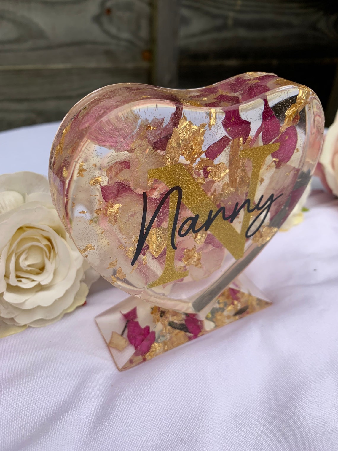 Resin heart resin heart plaque with stand rose petals Etsy