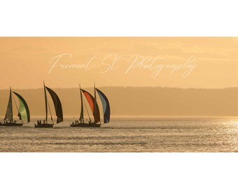 Puget Sound-fotografi, väggdekor, segelbåtskappsegling, foto av Stillahavskusten, konst från PNW, panoramautsikt över landskapet