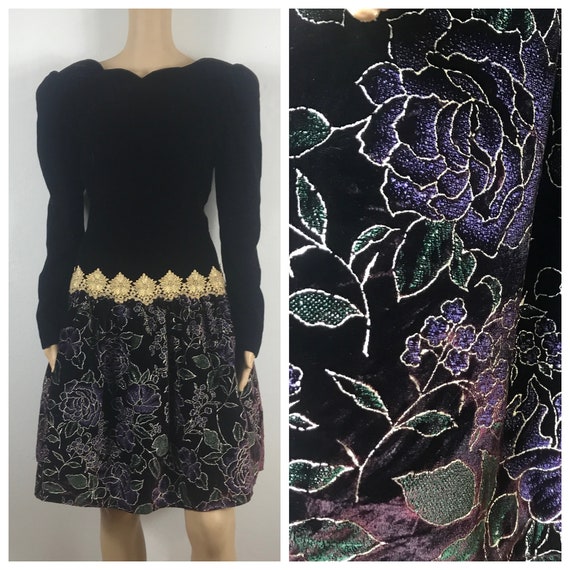 Velvet PLUM Floral Dress - Flowers