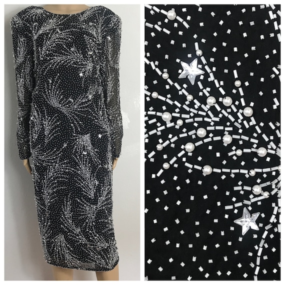 Moon and Stars Sequin Dress / Pearls / New Years