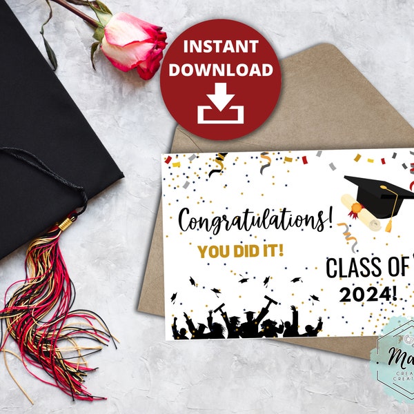 Graduation Card, Printable Graduation Card, Graduation Card 2024, Class of 2024, Congratulations Card, Graduation, Instant Download