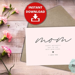 Mother&#39;s Day Card, Printable Card For Mom, Printable Mother&#39;s Day Card, Happy Mother&#39;s Day, Instant Download, Mother&#39;s Day Greeting Card