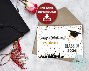 Graduation Card, Printable Graduation Card, Graduation Card 2026, Class of 2026, Congratulations Card, Graduation, Instant Download