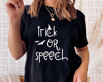 T-shirt Trick ou Speech | | de conception blanche | de chemise SLP | d’Halloween | de t-shirt de discours d’automne Cadeau d’orthophoniste