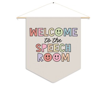 Welcome to the Speech Room Rainbow Pennant | Speech Classroom Back to School Room Decor | Therapy Room Accessories