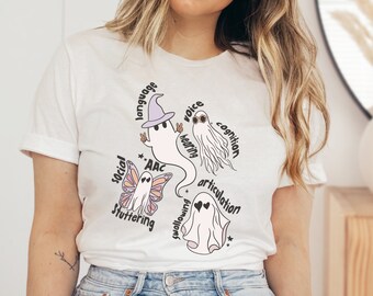 Ghost Friends Speech Scope Short Sleeve T-Shirt | SLP Shirt | Halloween Speech Shirt | SLP Halloween Shirt | Speech Therapist | Fall Shirt