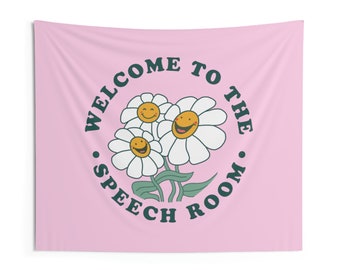 Welcome to the Speech Room Pink Wall Tapestry | Therapy Classroom Tapestry | Classroom Therapy Room Decor Hanging Print